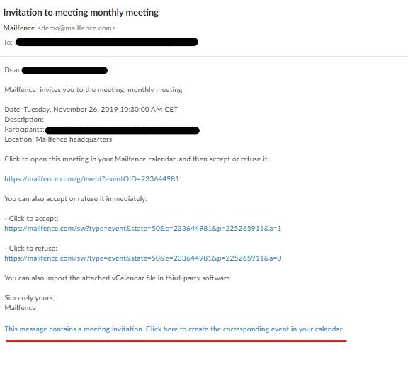 add meeting invitation on Mailfence Calendar: step 2