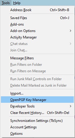 Thunderbird OpenPGP keypair export