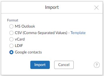 Migrate contacts to Mailfence from Google contacts