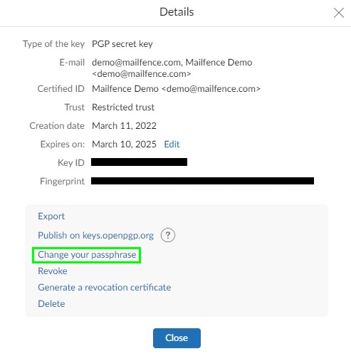 change your openpgp key pair passphrase