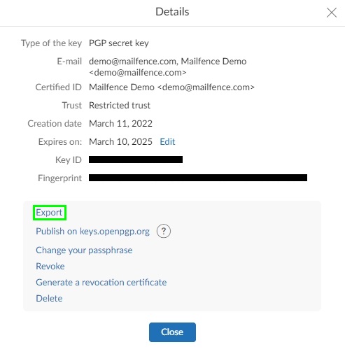 export openpgp key pairs and other public keys