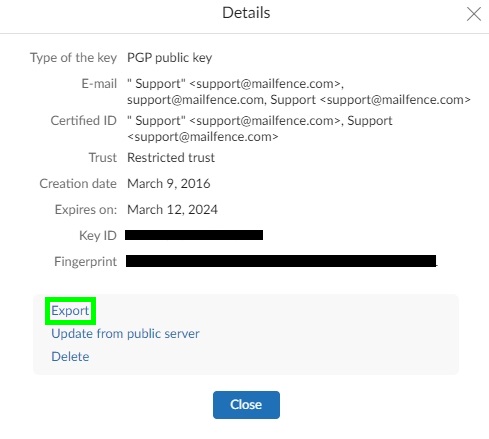 export openpgp key pairs and other public keys