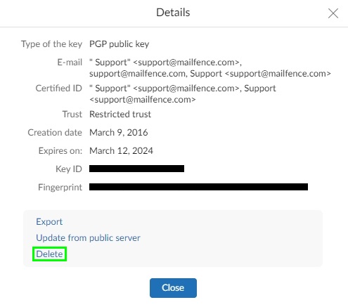 delete an openpgp public key