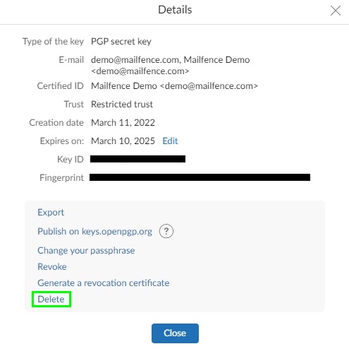 delete your openpgp key pair or personal key
