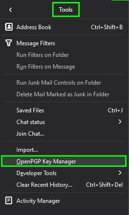 export your openPGP public key from thunderbird