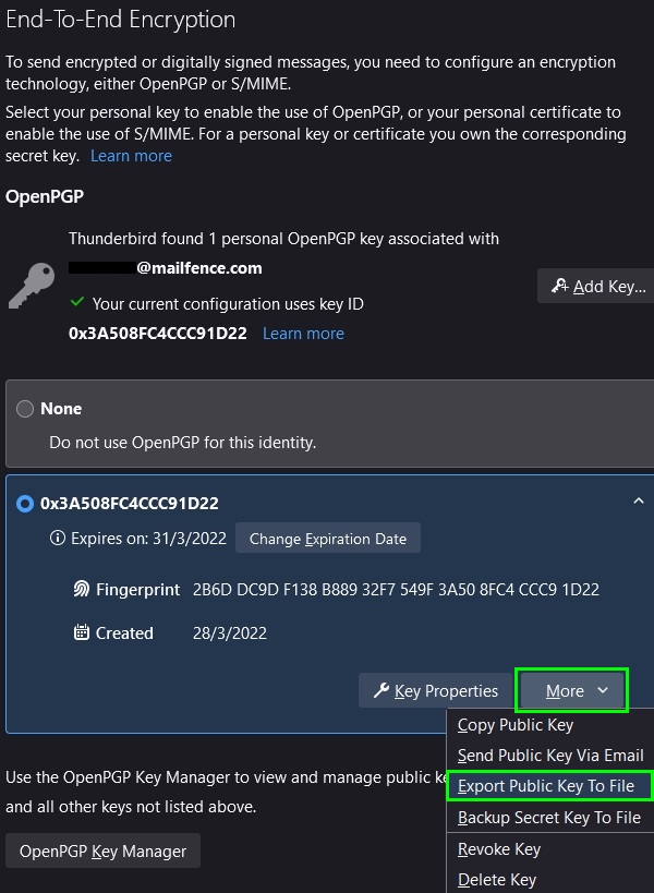 export your openPGP public key from thunderbird
