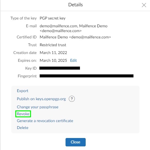 revoke your openpgp key pair or personal key