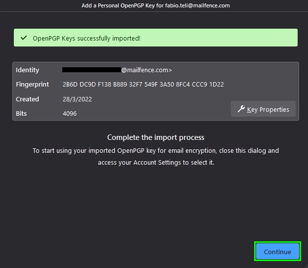 import your openPGP key pair into thunderbird