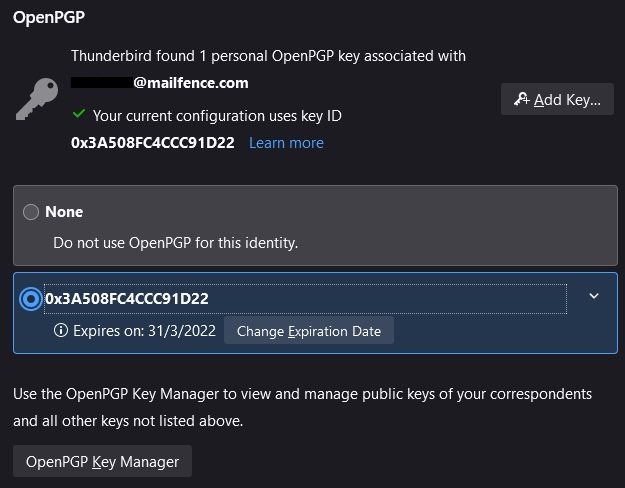 import your openPGP key pair into thunderbird