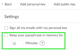 keep your openpgp key pair passphrase in browser memory