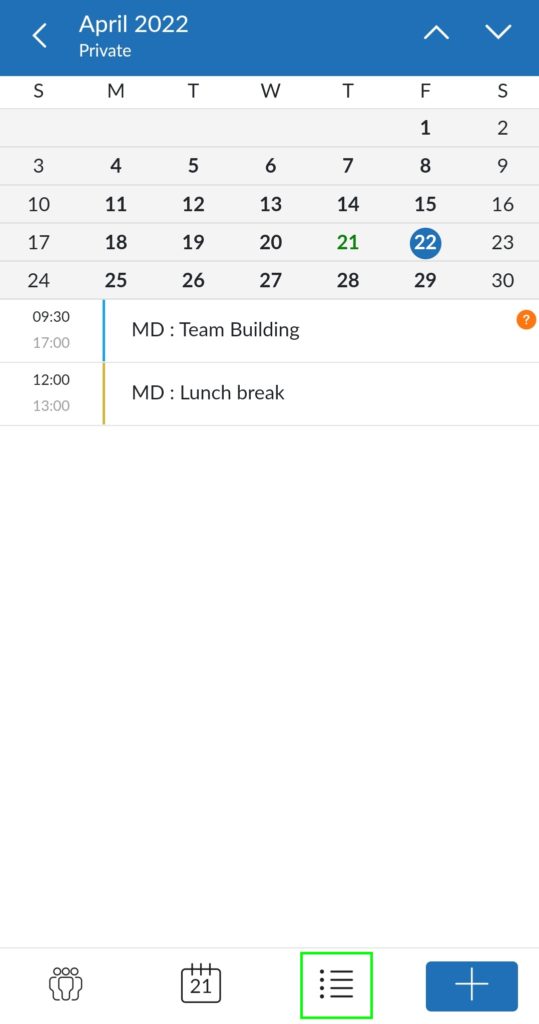 view calendar in list view - mobile application