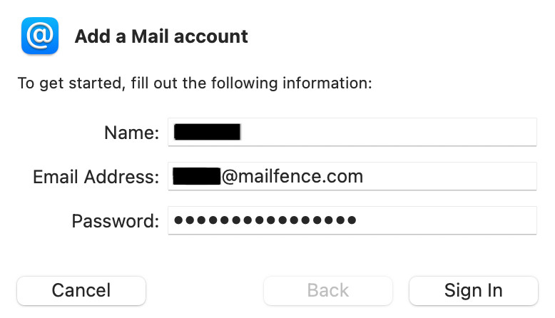 Add a mailfence account to apple mail