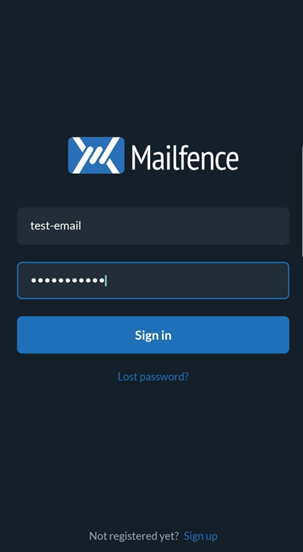 Logging into the Mailfence app