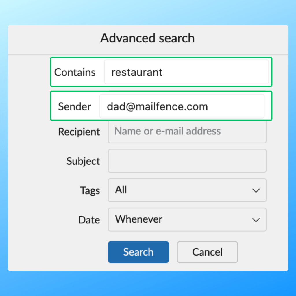 Using Mailfence's advanced Search