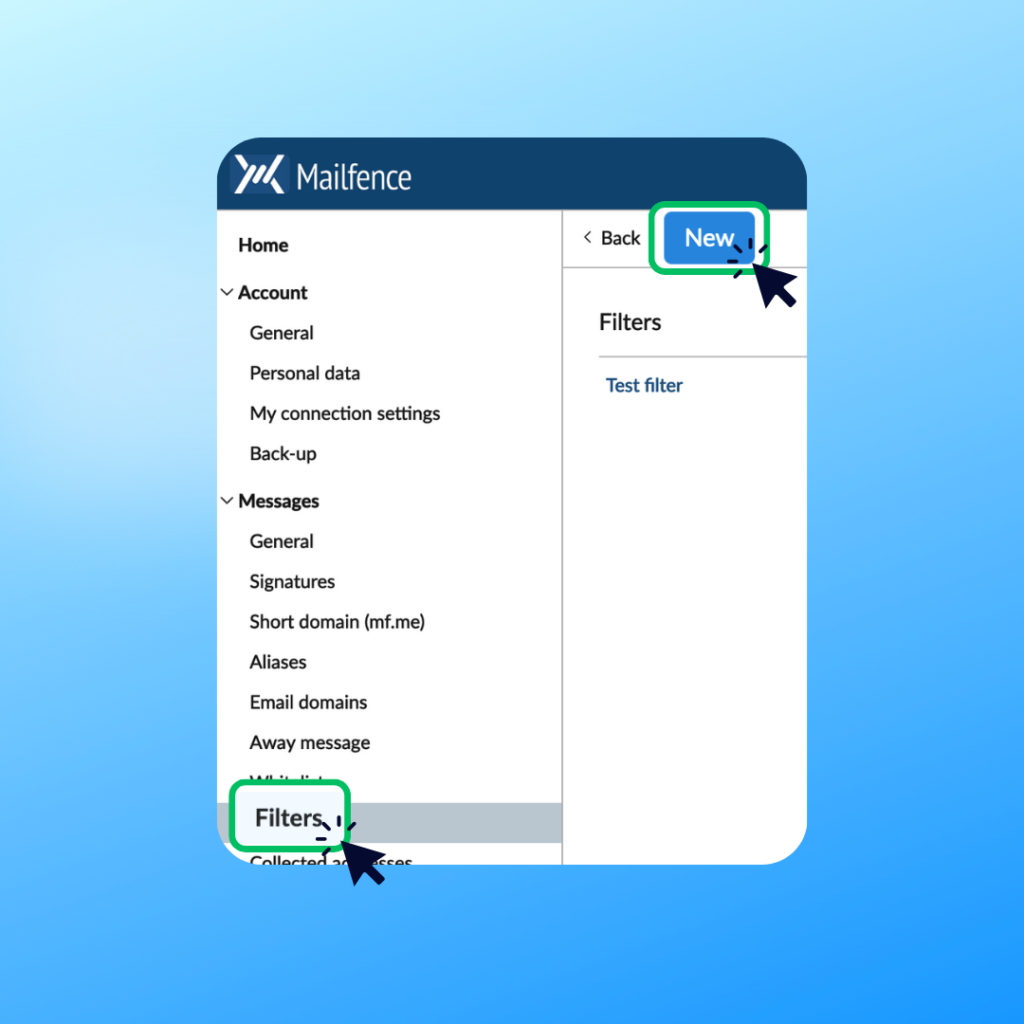 Creating a new filter in your Mailfence account