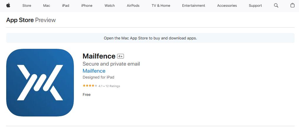 Downloading the Mailfence mobile app for the App Store
