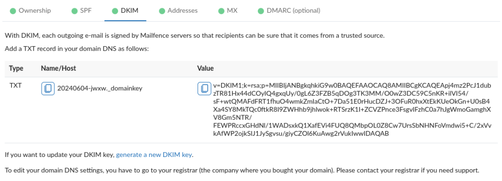 change DKIM key step 1